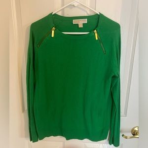 Michael Kors green medium sweater with shoulder gold zipper details